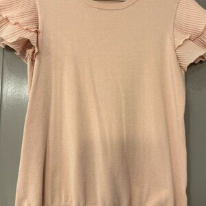 Light Pink Flutter Sleeve Blouse